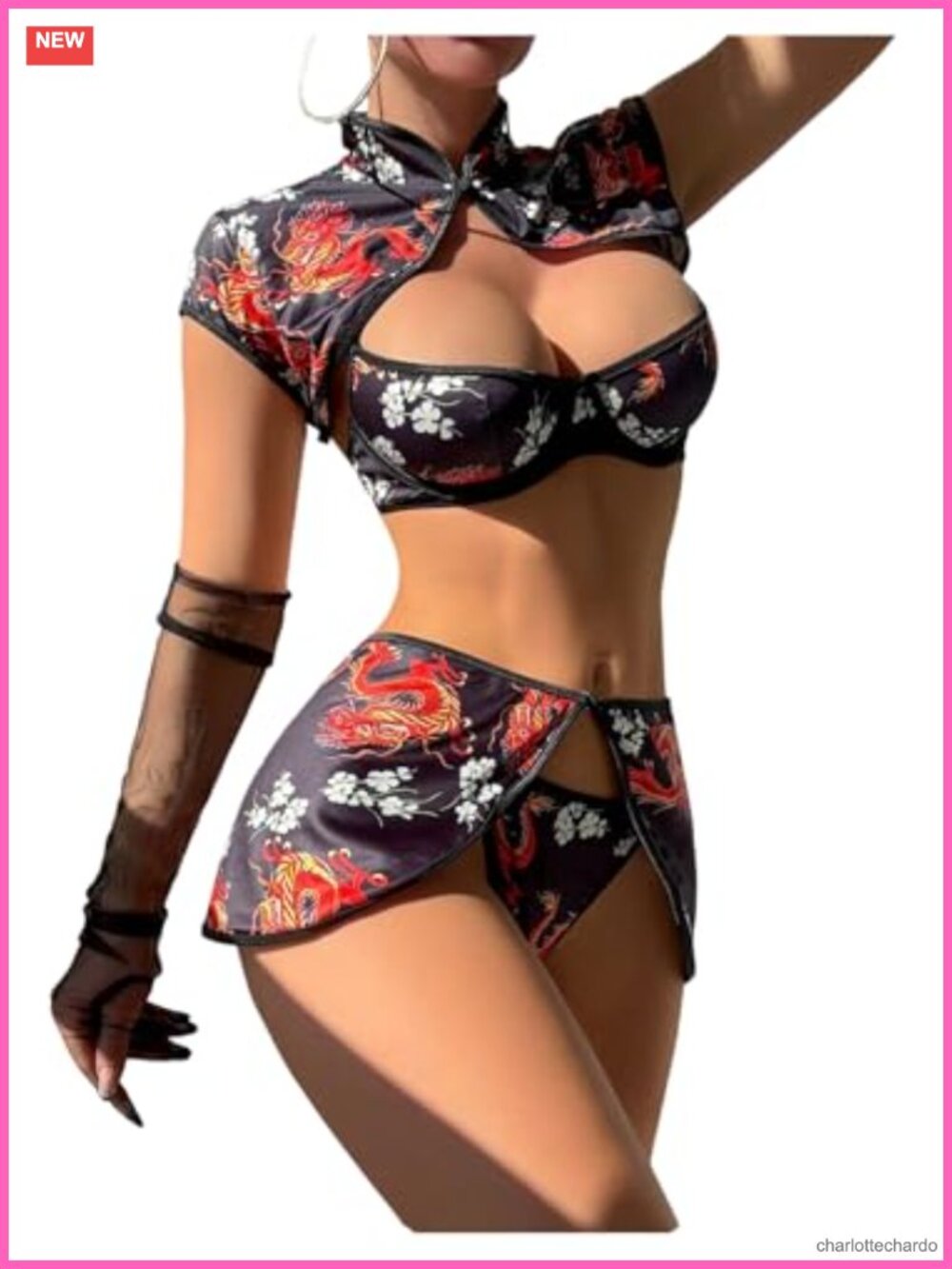 4 Piece Anime Cosplay Lingerie Set Qipao Crop Top Mini Skirt